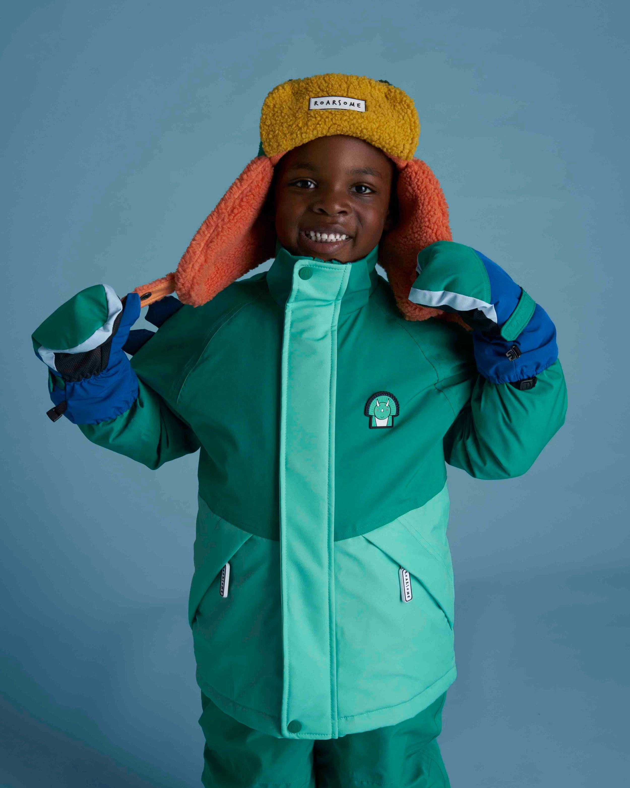 Kids Trapper Hats - Green/Orange