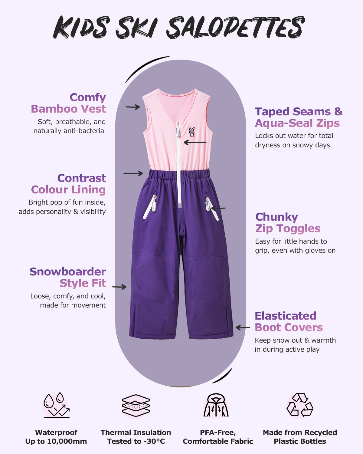 Hop the Bunny - Kids Ski Salopettes / Bibs