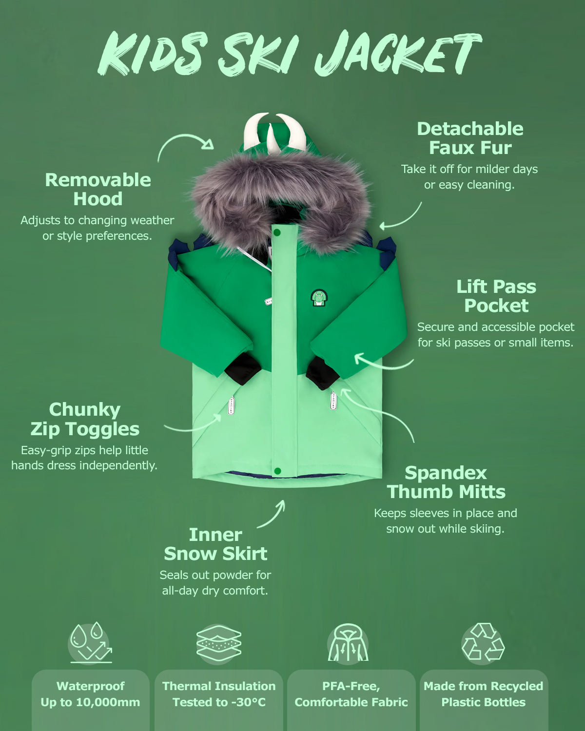 Spike the Dinosaur - Kids Ski Jacket