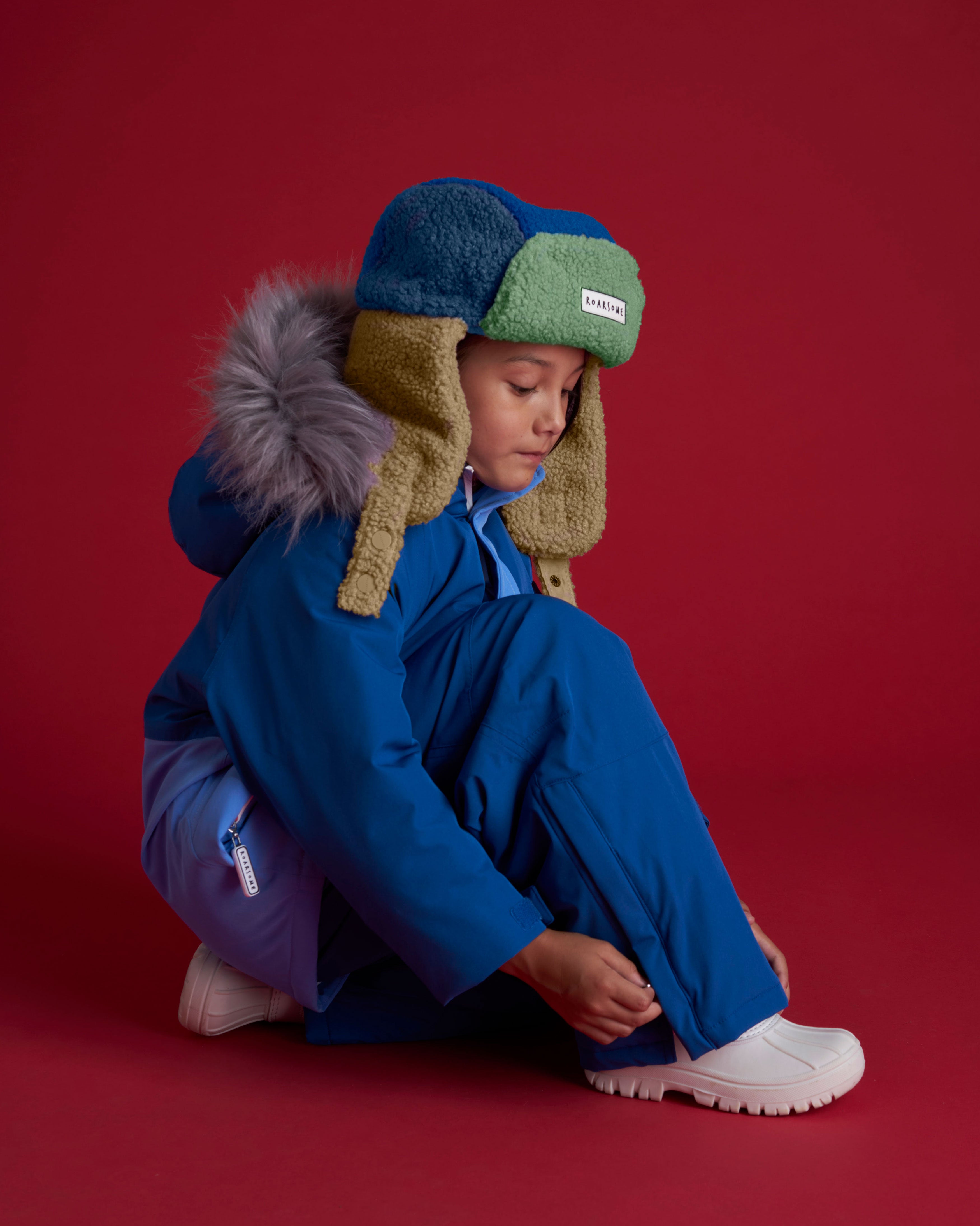 Kids Trapper Hats - Blue/Beige