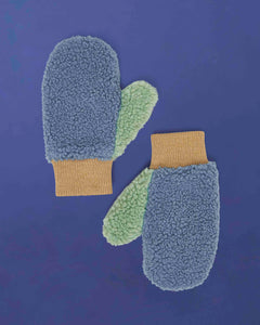 Fleece Mittens - Blue/Beige