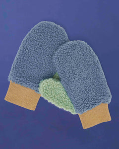 Fleece Mittens - Blue/Beige