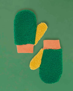 Fleece Mittens - Green/Orange