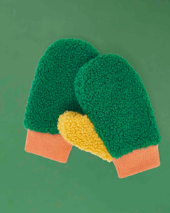 Fleece Mittens - Green/Orange