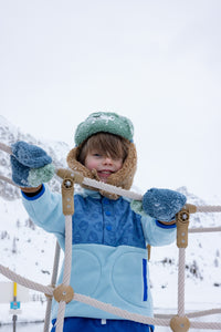 Fleece Mittens - Blue/Beige