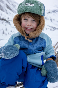 Fleece Mittens - Blue/Beige