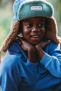 Kids Trapper Hats - Blue/Beige