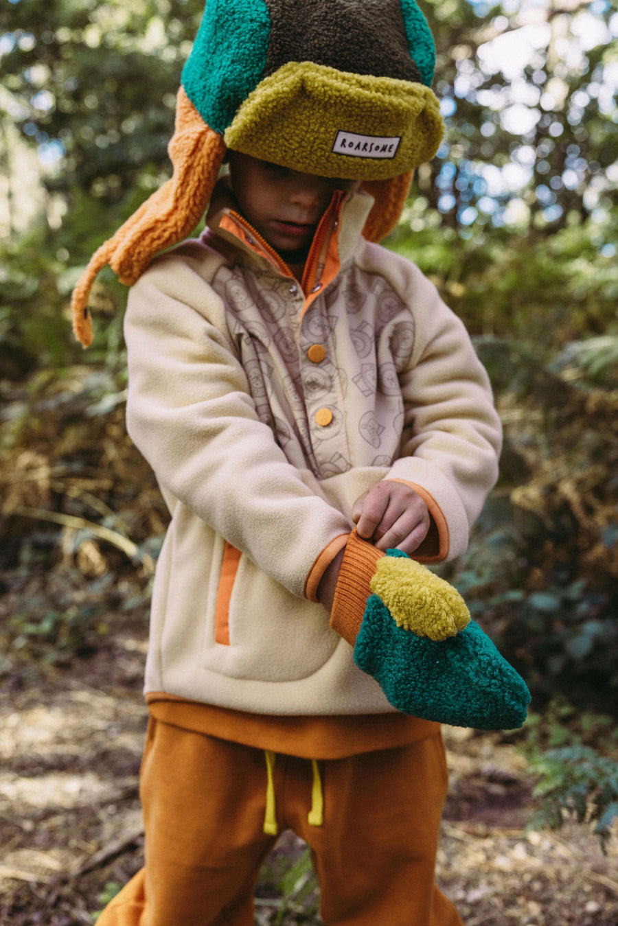 Kids Trapper Hats - Green/Orange