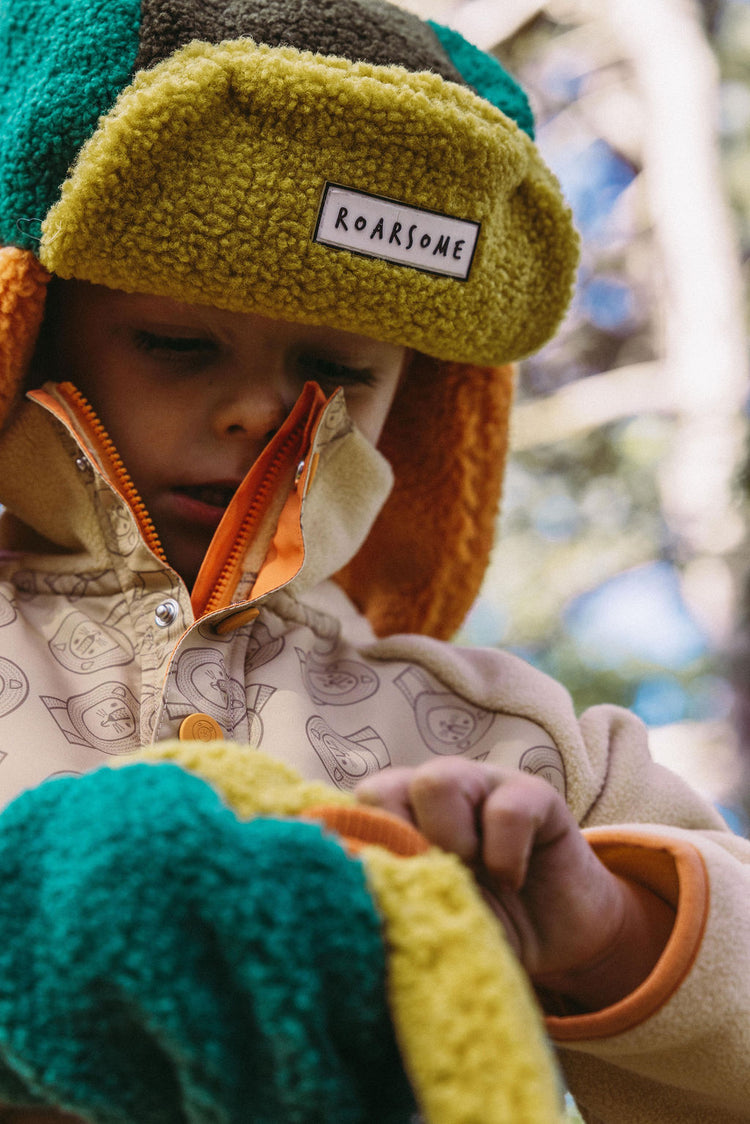 Kids Trapper Hats - Green/Orange