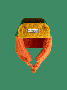 Kids Trapper Hats - Green/Orange